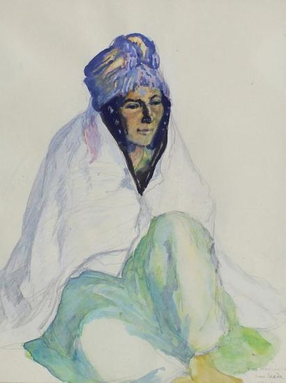 François de MARLIAVE (1874 - 1953) Femme de Bousaâda.
Gouache, aquarelle et mine...
