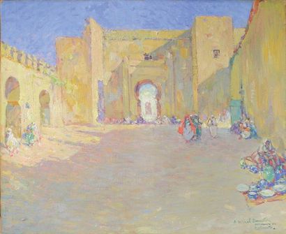 Ulysse CAPUTO (1872 - 1948) Porte à Fès.
Huile sur toile signée en bas à droite avec...
