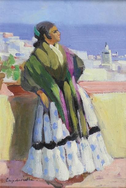 Lucienne CAPDEVEILLE (1885 - 1961) Sur les terrasses de la Casbah d'Alger.
Huile...