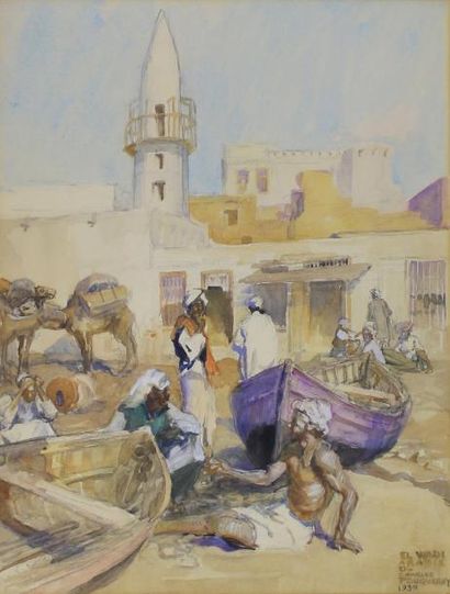 Charles FOUQUERAY (1869 - 1956) El Wadi, Arabie.
Aquarelle et gouache signée, datée...