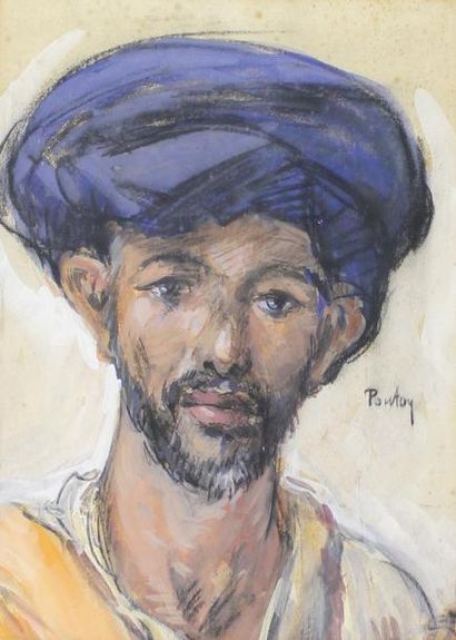 Henri Jean PONTOY (1888 - 1968) L'homme au turban bleu.
Aquarelle signée en bas à...
