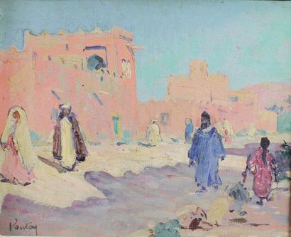 Henri Jean PONTOY (1888 - 1968) Fin de journée à Rabat.
Huile sur carton signé en...