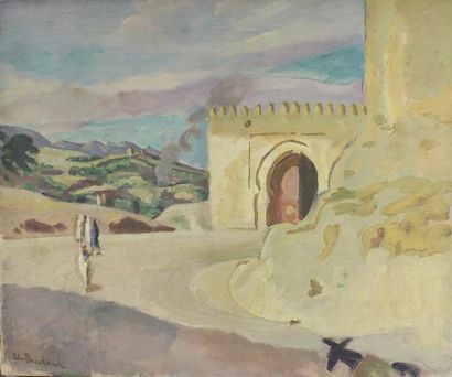 Etienne BOUCHAUD (1898 - 1989) Les remparts de Fez.
Huile sur toile signée en bas...