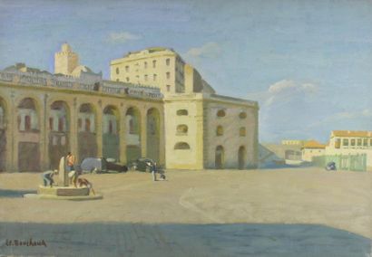 Etienne BOUCHAUD (1898 - 1989) Fontaine sur le port d'Alger.
Huile sur toile signée...