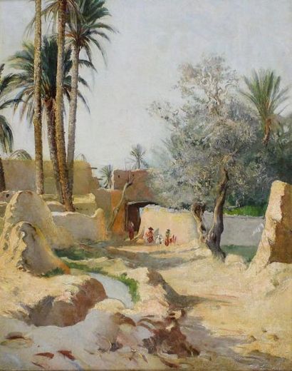 Ecole orientaliste (Fin xixe - début xxe siècle) Village algérien.
Huile sur toile.
42...