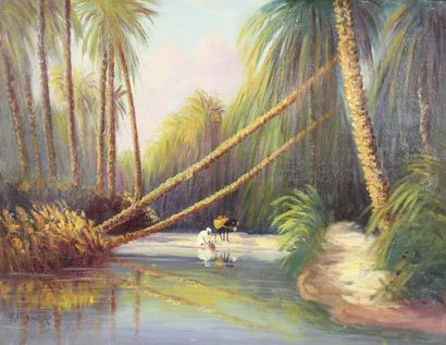 Vincent MANAGO (1880 - 1936) Halte dans l'oasis.
Huile sur toile signée en bas à...