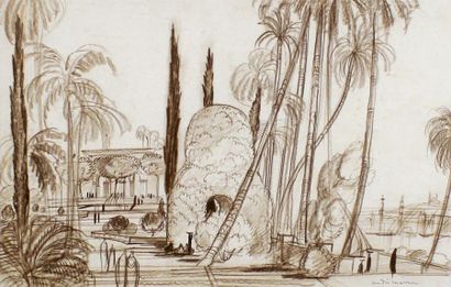 André MAIRE (1898 - 1984) Jardin oriental. Vue du Caire.
Dessin à la sanguine signé...