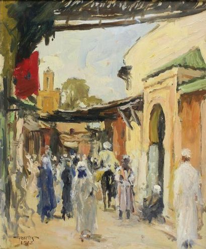 Marcel Gabriel GENETTE (1889 -?) Marrakech.
Huile sur toile datée 1962.
46 x 32 ...