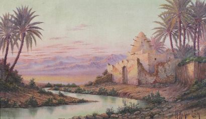 Henri RICHEVILLAIN (xixe - xxe siècle) Marabout au coucher du soleil.
Huile sur toile...