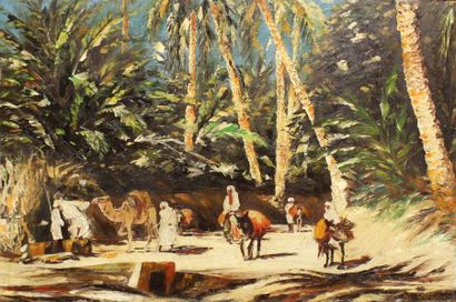 Maurice LEGENDRE (xxe siècle) Halte à l'oasis.
Huile sur toile.
54 x 81 cm.