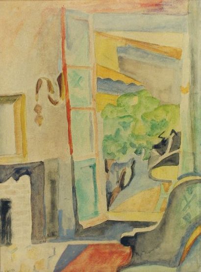 André LHOTE (1885 - 1962) Chez Madame Lhote à la Cadière d'azur.
Gouache marouflée...