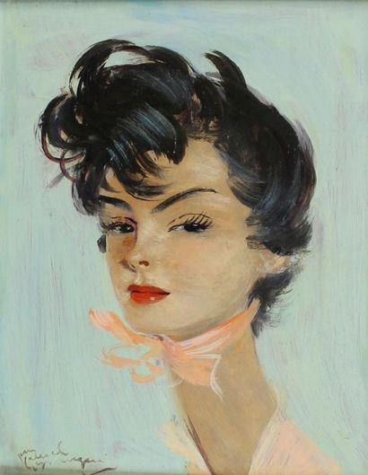 Jean Gabriel Domergue (1889 - 1962) Portrait de Marilou.
Huile sur isorel signé en...