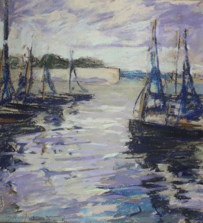 Charles Henri FROMUTH v(1861 - 1937) Le port, 1917.
Pastel.
47,5 x 43,5 cm.