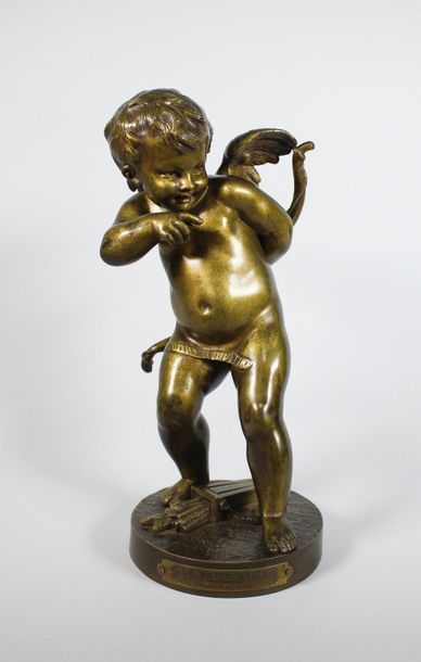 Benedict Benoît ROUGELET (1834 - 1894) Le petit malin.
Epreuve en bronze à patin...