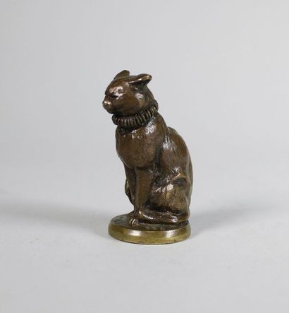 EMMANUEL FREMIET (1824 - 1910) Chat assis.
Epreuve en bronze à patine brun nuancé.
Fonte...