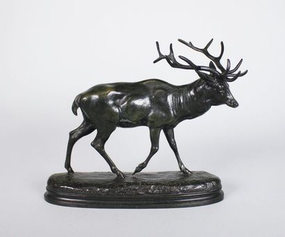 Antoine - Louis BARYE (1796 - 1875) Le cerf.
Epreuve en bronze à patine brun nuancé....