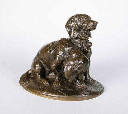 EMMANUEL FREMIET (1824 - 1910) Deux chiens.
Epreuve en bronze à patine brun nuancé....
