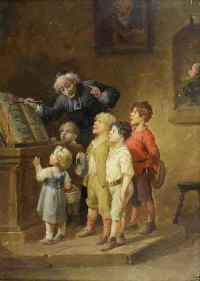 François Louis LANFANT de METZ (1814 - 1892) La chorale.
Huile sur carton signé en...