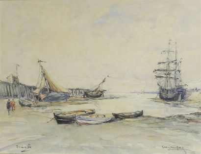 Georges ROSE (189 - 1951) Le port de Trouville à marée basse.
Aquarelle signée en...