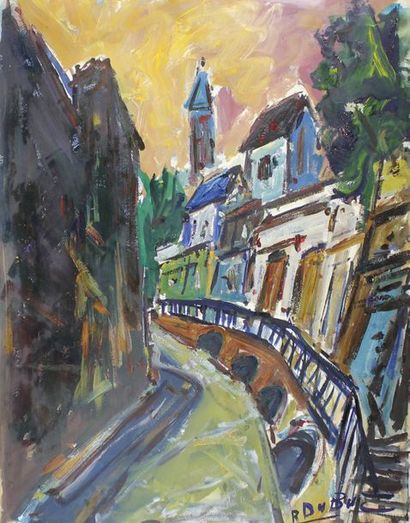 Roland DUBUC (1924 - 1998) Vue de ville.
Gouache.
Vue: 65 x 50 cm.