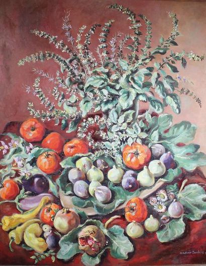 Andrée JOUBERT (1894 - 1961) Fruits et légumes.
Huile sur toile signée en bas à droite.
100...