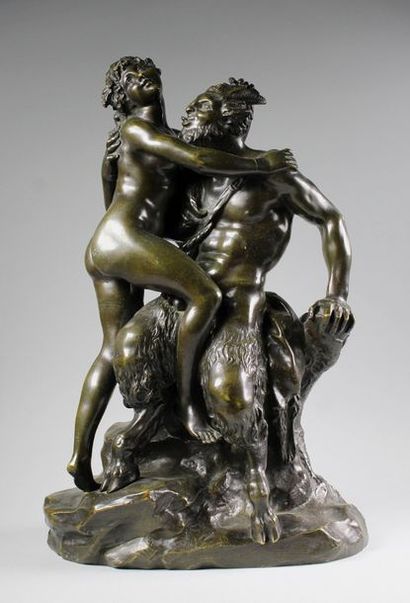 «D'après CLODION» (1738- 1814). Faune et bacchante.
Epreuve en bronze à patine brun...