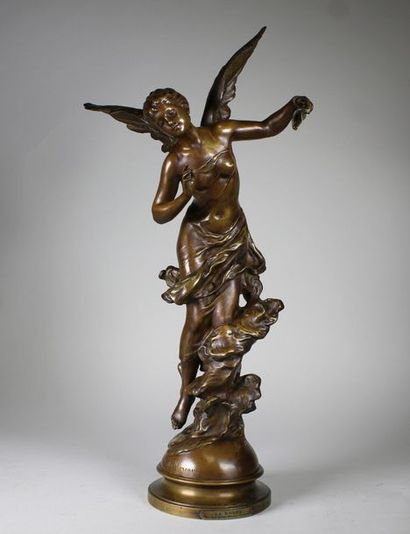 Mathurin MOREAU (1822 - 1912) La rosée.
Epreuve en bronze à patine brun nuancé. Fonte...