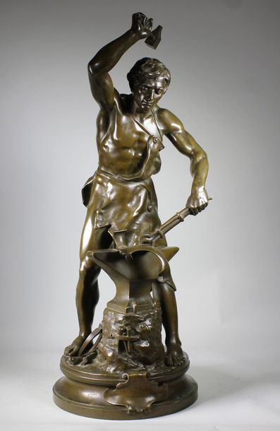 Adrien Etienne GAUDEZ (1845 - 1902) Le forgeron.
Epreuve en bronze à patine brune....