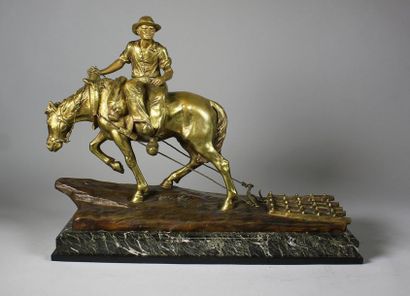 Edouard DROUOT (1859 - 1945) Le laboureur.
Epreuve en bronze à patine brun nuancé...