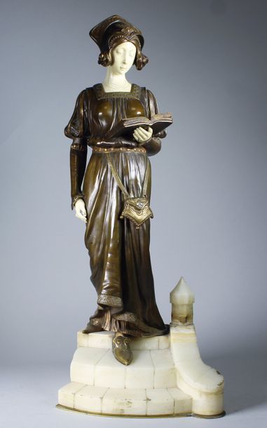 Doninique ALONZO (XIXe - XXe siècle) La lecture.
Sculpture chryséléphantine en bronze...