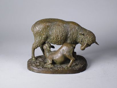 Emile Désiré LIENARD (1842 -?) Brebis et son agneau.
Epreuve en bronze à patine brun...