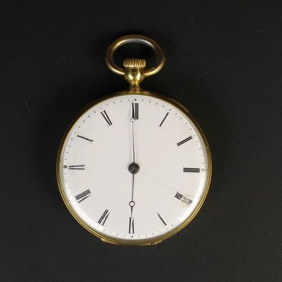 null Montre de gousset en or jaune 18K (750°/°°), le fond monogrammé, le cadran émaillé...