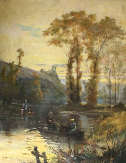 Charles CLAIR (1860-1930) Promenade en barque.
Huile sur toile signée en bas à gauche.
100...