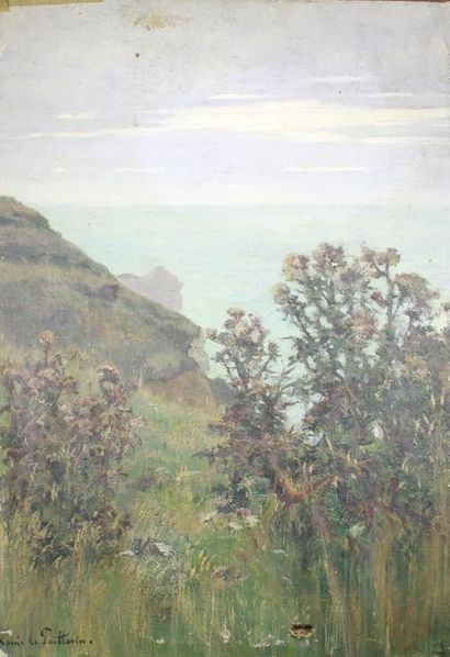 Louis le POITTEVIN (1847-1909) Vue d'une côte normande.
Huile sur toile (accidents)...