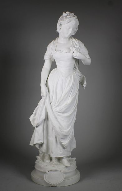D'après Jean-Baptiste GREUZE (1725 - 1805) Femme à la fleur.
Biscuit.
Haut.: 65 cm...