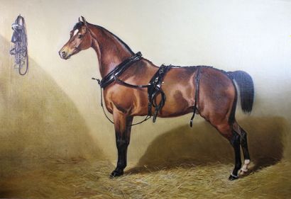 L. HEYRAULD (XIXe siècle) Cheval à l'écurie.
Huile sur toile.
63 x 92 cm.