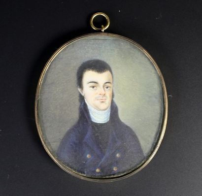 Ecole FRANCAISE vers 1800 Portrait d'homme.
Miniature à vue ovale.
Haut.: 6,5 cm...