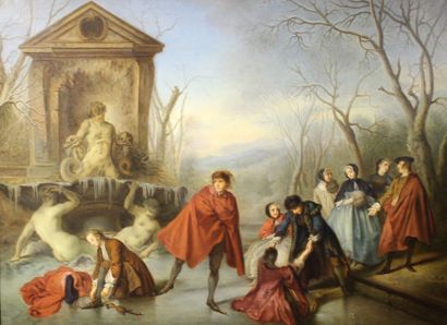 D'après Nicolas LANCRET (1690 - 1743) Les patineurs.
Huile sur toile.
55 x 74 cm...