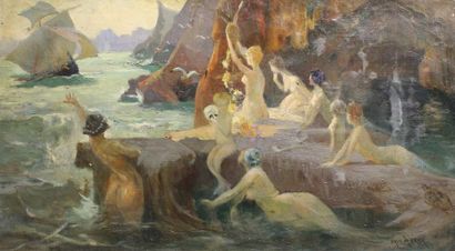 Paul de FRICK (1864-1935) Les sirènes.
Huile sur toile signée en bas à droite.
45...