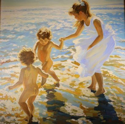 Boris TCHOUBANOFF (Né en 1946) La mer mêlée au soleil.
Huile sur toile signée en...