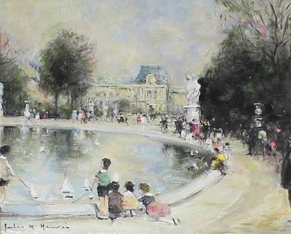 Jules René HERVÉ (1887-1981) Le jardin des Tuileries.
Huile sur toile signée en bas...