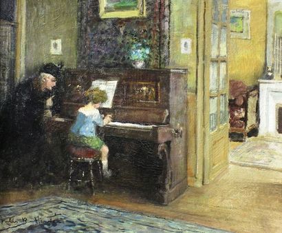 Jules René HERVE (1887 - 1981) La leçon de piano.
Huile sur toile signée en bas à...