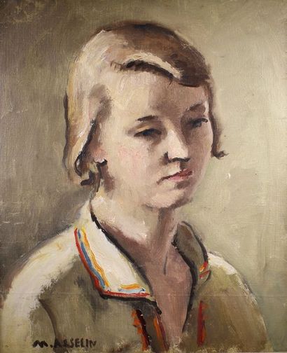 Maurice ASSELIN (1882 - 1947) Jeune femme.
Huile sur toile signée en bas à gauche.
46...