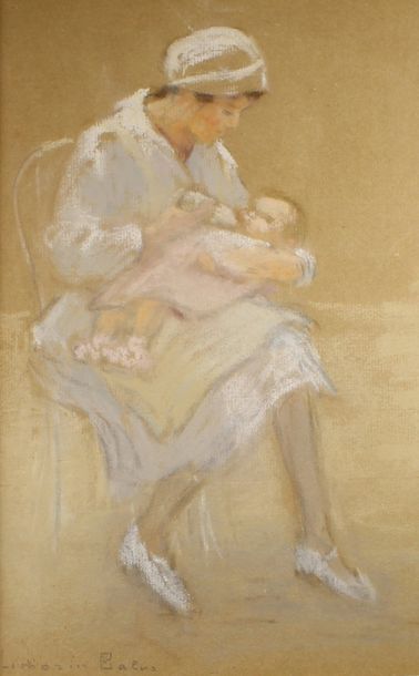 Andrée LIMOZIN-BALAS (1886 - 1981) Maternité.
Pastel signé en bas à gauche.
Vue:...