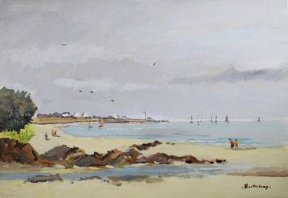 Gérard BARTHELEMY (Né en 1927) Mer et rochers.
Huile sur toile signée en bas à droite.
38...