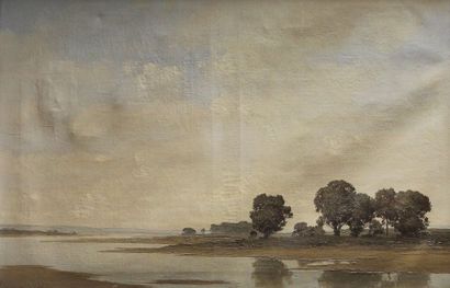 Pierre de CLAUSADE (1910-1976) L'estuaire.
Huile sur toile signée en bas à gauche.
51...