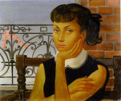 Jean-Pierre ALAUX (né en 1925) Jeune fille au balcon.
Huile sur toile signée en bas...