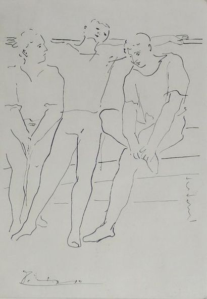 D'aprés Pablo Picasso (1881-1973) Trois danseurs.
Eau-forte signée dans la planche.
Gravure...