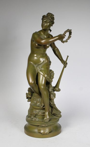 Adrien Étienne GAUDEZ (1845-1902) Gloire au travail.
Epreuve en bronze à patine brun...
