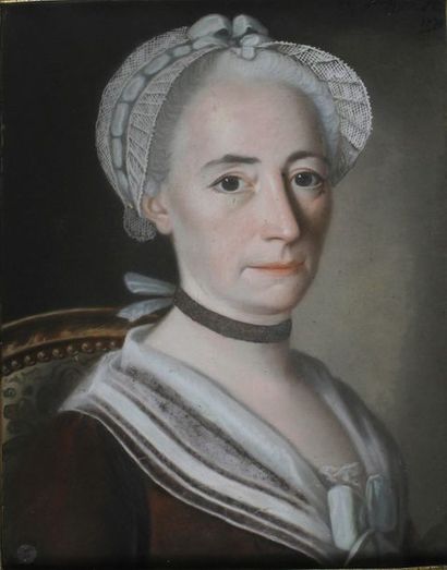 Joseph DE SAINT-MICHEL (XVIIIe siècle) Portrait de femme à la coiffe de dentelle,...